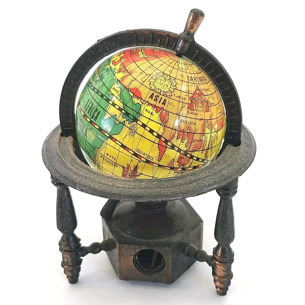 Vintage Metal World Globe Pencil Sharpener (3 1/2") #A059
